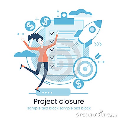 Project life cycle concept. Business analysis. Initiating and closing a project. Terms of implementation of projects. Drawing up Vector Illustration