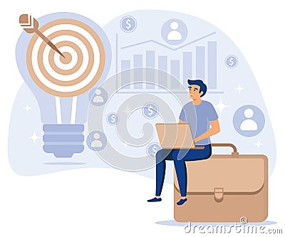 Project lifecycle concept, Project initiation and closure, deadline, documentation, business analysis, stakeholder approval, work Vector Illustration
