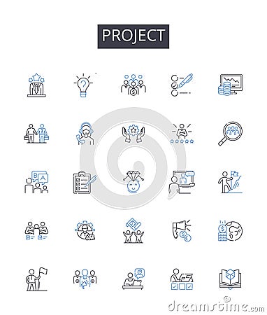 Project line icons collection. Venture, Initiative, Endeavor, Undertaking, Scheme, Assignment, Task vector and linear Vector Illustration