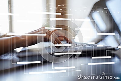 Project management chart on virtual screen. Schedule. Timeline. Stock Photo