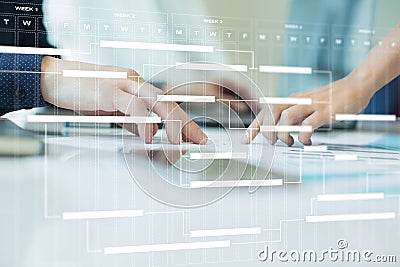 Project management chart on virtual screen. Schedule. Timeline. Stock Photo