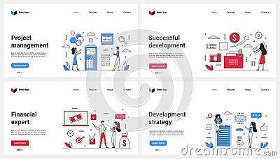 Project management, financial expert advice, development strategy success and tiny people Vector Illustration