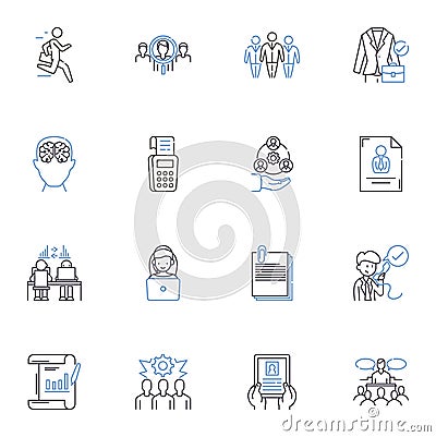 Project management and implementation line icons collection. Planning, Execution, Deliverables, Timeline, Resources Vector Illustration