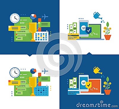 Project management, management efficiency, control, protection of investments and payments. Vector Illustration