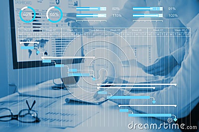 Project management scheduling concept with Gantt chart planning with tasks and milestones to monitor progress and deliverables Stock Photo