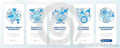 Project management styles blue onboarding mobile app screen Vector Illustration