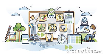 Project management taskboard for effective work planning outline concept Vector Illustration