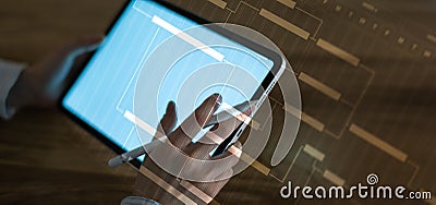 Project Management and Workflow Scheduling Illustrated on a Digital Gantt Chart Interface Stock Photo