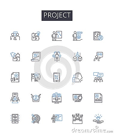 Project line icons collection. Venture, Initiative, Endeavor, Undertaking, Scheme, Assignment, Task vector and linear Vector Illustration