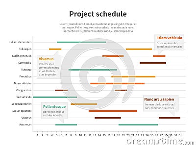 Project plan schedule chart with timeline, gantt progress vector graph Vector Illustration