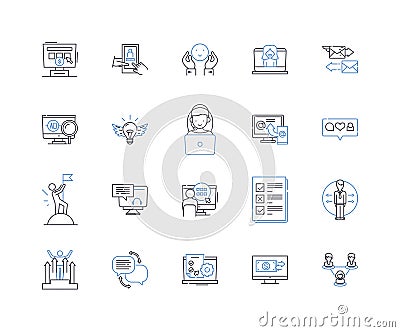 Project planning line icons collection. Strategy, Timeline, Deliverables, Tasks, Resources, Goals, Milests vector and Vector Illustration