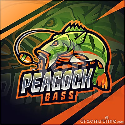 Peacock bass esport mascot logo design Vector Illustration
