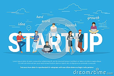 Project startup concept illustration of business people working together as team Vector Illustration