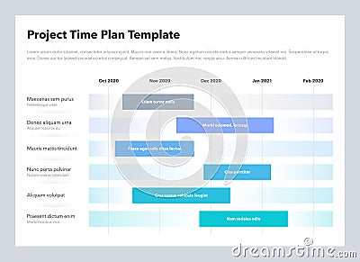 Project time plan business template with six project tasks in time intervals Vector Illustration