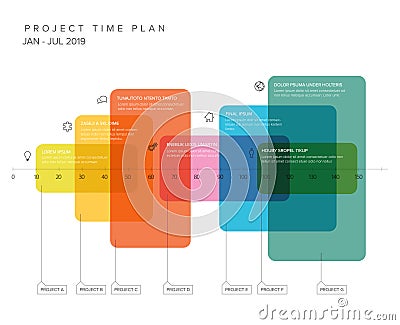 Project timeline gantt graph template with overlay blocks Vector Illustration