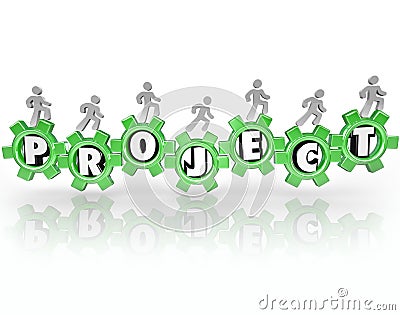 Project Word Gears People Working Together Accomplish Task Stock Photo