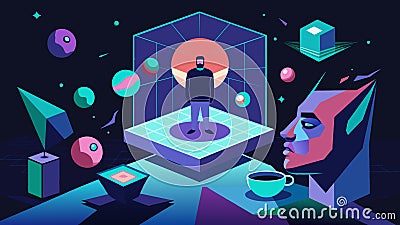 A projection mapping installation combining digital art and reallife objects exploring the artists inner turmoil and Vector Illustration