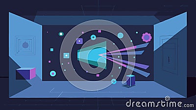A projection of moving images and patterns on a blank wall creating a constantly changing display.. Vector Illustration