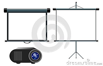 Projector and Blank Projector Screen Vector Illustration