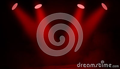 Projector spotlight on the floor . Beautiful red performance stage. Isolated on black background texture Stock Photo
