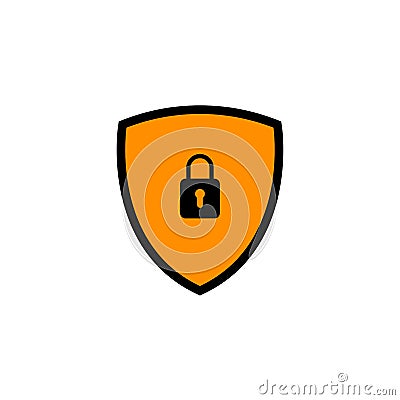 Black and orange filled secure digital shield vector logo with padlock. Vector Illustration