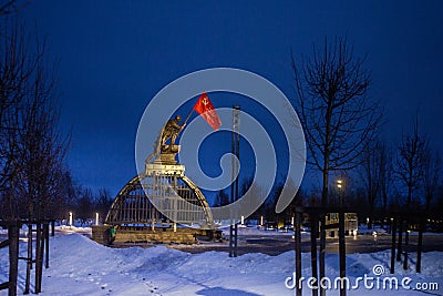 Flag monument over the Reichstag on Prokhorovskoye field in Prokhorovka village Belgorod region Russia Stock Photo