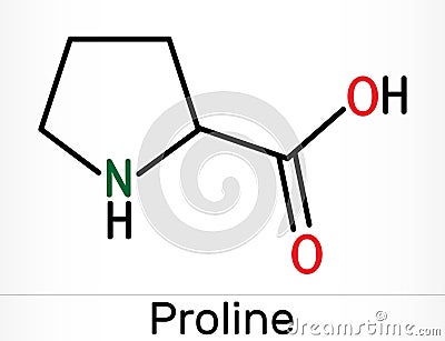 Proline, L - proline, Pro proteinogenic amino acid molecule. Skeletal chemical formula Stock Photo