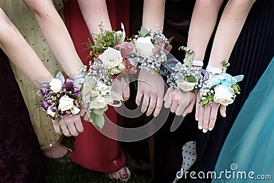 Prom Corsages Girls Beautiful Dresses Stock Photo