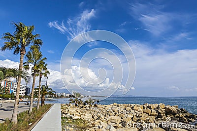 Promenade alley at Molos Park in center of Limassol, Cyprus Stock Photo