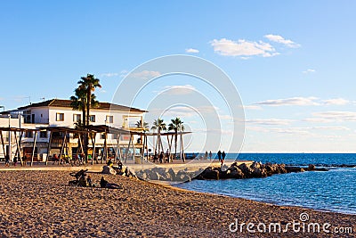 Promenade along the beach in Portixol. Palma, Majorca Editorial Stock Photo