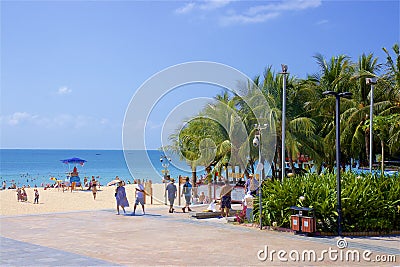 Promenade and beach in Dadonghai bay in Sanya, Hainan Editorial Stock Photo