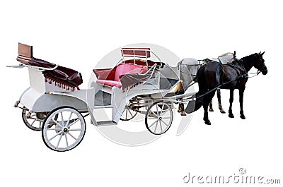 Promenade coach with two harnessed horses isolated Stock Photo