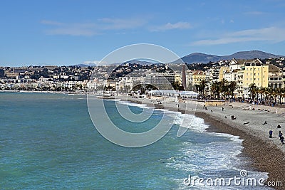 Promenade des Anglais and the beach in Nice Editorial Stock Photo