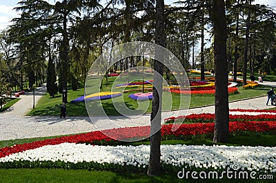 Promenade on Emirgan tulips park in Istanbul Stock Photo