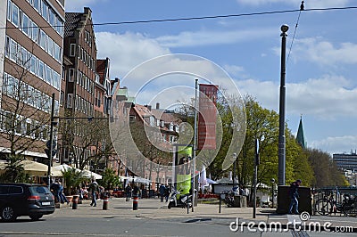 Promenade at the River Weser in the Hanse City Bremen Editorial Stock Photo