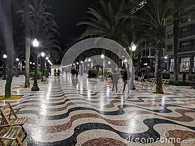 Promenade in a spanish city at night Editorial Stock Photo