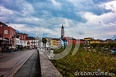 Street and colorful buildings of Ascona Editorial Stock Photo