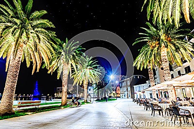 Promenade in Tivat, Montenegro in the night Stock Photo