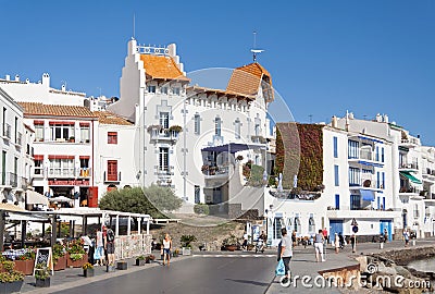 Promenade with tourists in Cadaques, spain Editorial Stock Photo