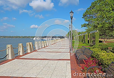 Promenade on the waterfront of Beaufort, South Carolina Stock Photo