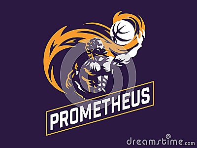 Prometheus and a sports ball. Sports emblem. Vector Illustration