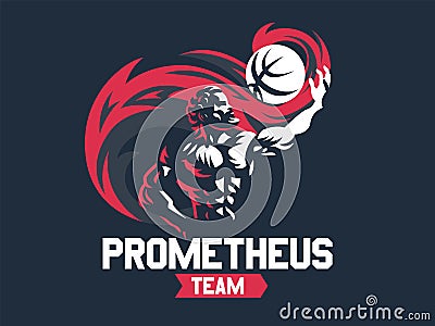 Prometheus and a sports ball. Sports emblem. Vector Illustration