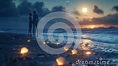 Promise Day, a couple exchanging promises on a beach, with perfect lighting capturing the magic moment. Stock Photo