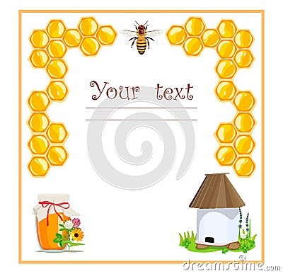 Promo label with bees and honeycomb. Beekeeping products. Vector illustration. Vector Illustration