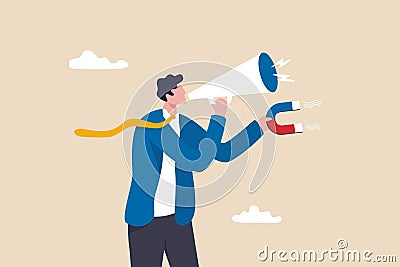 Promote new business attract more customers, marketing and advertising to target audience, campaign announcement concept, Vector Illustration