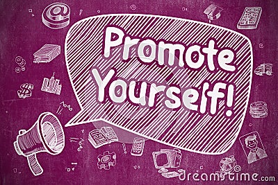 Promote Yourself - Doodle Illustration on Purple Chalkboard. Stock Photo