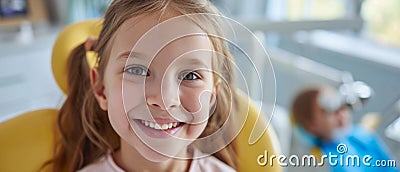 Promoting Oral Health A Young Girl's Bright Smile At The Dentist's Office Stock Photo