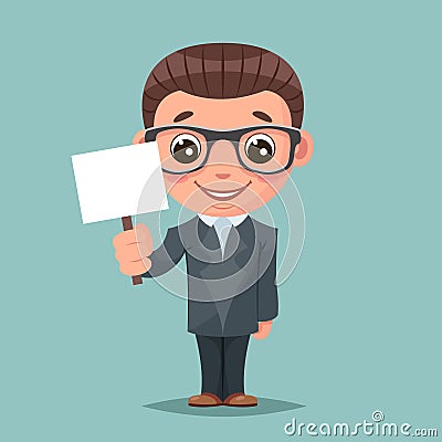 Promotion advert stick cute businessman mascot happy support approval cartoon characters set design vector illustration Vector Illustration