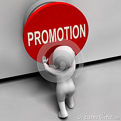 Promotion Button Shows New And Higher Role Stock Photo