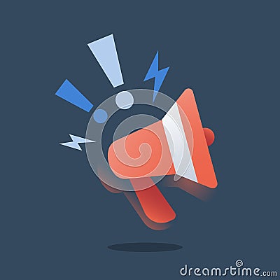 Promotion campaign, outbound marketing, smm strategy, advertising concept, public relations, red megaphone, event announcement Vector Illustration
